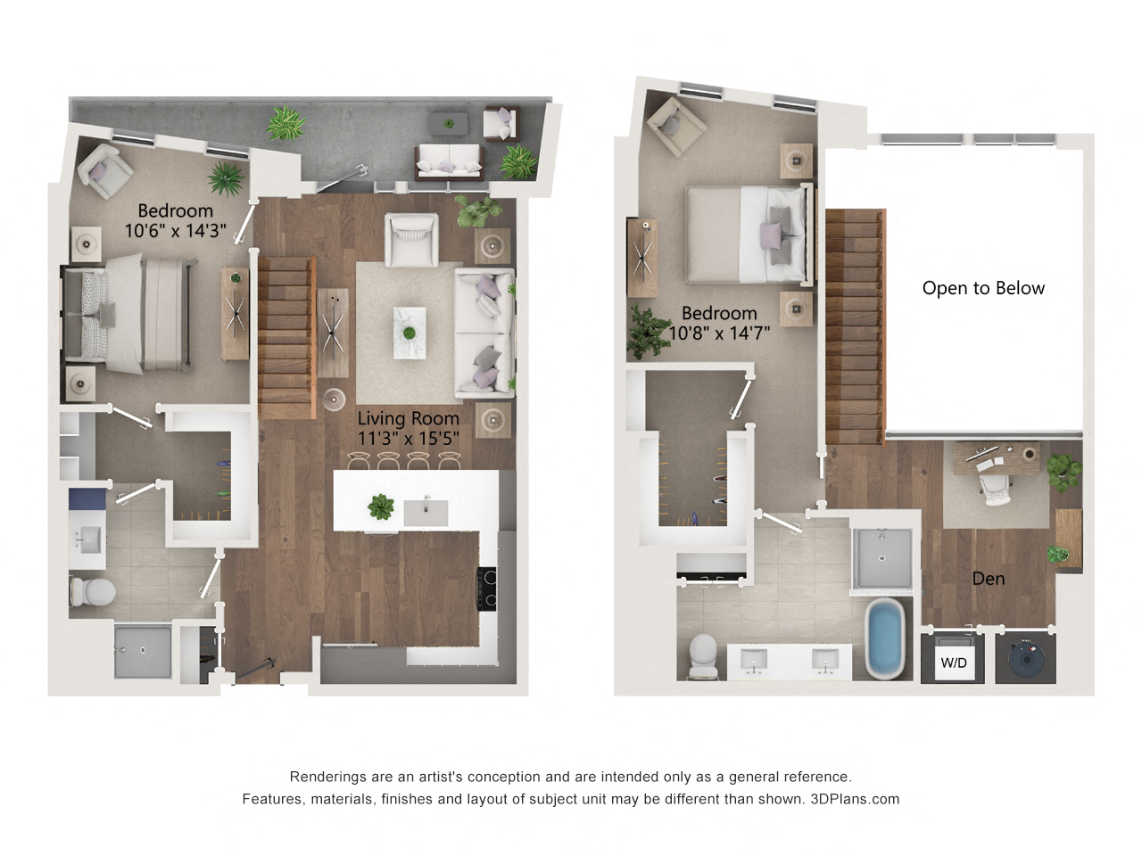 Floor plan for 2 beds, 2 baths, 1409 sqft